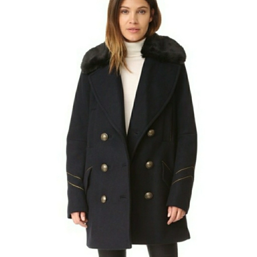 Free People Military Navy Wool Coat Sz M